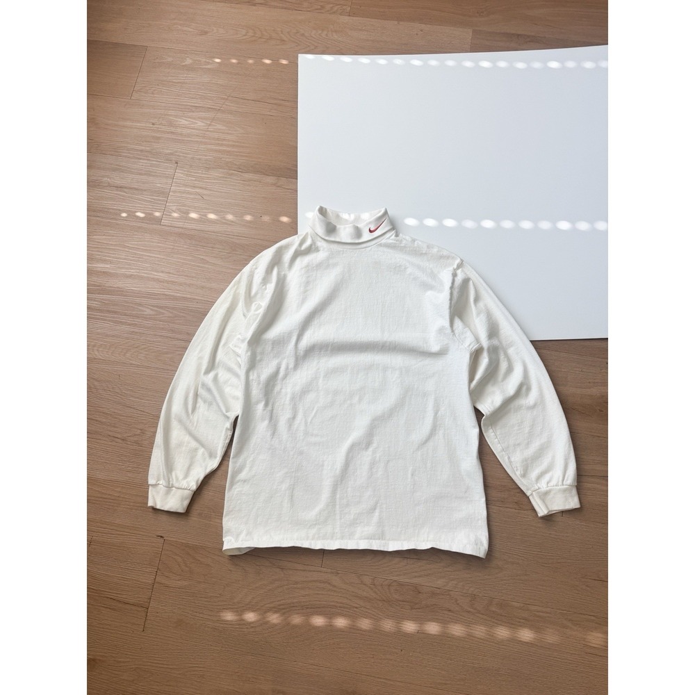 Vintage Nike White Mock Neck Long Sleeve Shirt Swish USA Large 90s